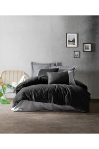 Ranforce Double Quilt Cover Set Quilt Cover: 200 X 220 Cm Flat Sheet: 240 X 260 Cm Pillowcase: 50 X 70 Cm (2 Pieces) Plain - Black, Grey