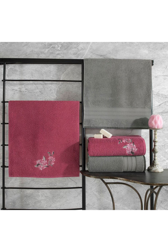 Towel Set (4 Pieces) Bath Towel: 90 X 150 Cm (2 Pieces) Hand Towel: 50 X 90 Cm (2 Pieces) Hamam SetÄ± Colorful - Grey, Pink