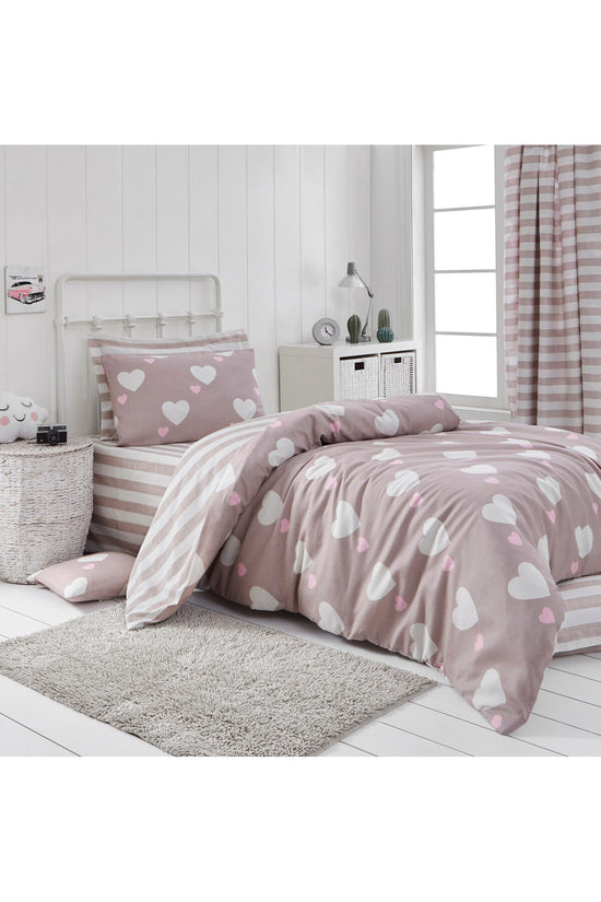 Single Quilt Cover Set Duvet Cover: 160 X 220 Cm Flat Sheet: 160 X 240 Cm Pillowcase: 50 X 70 Cm (1 Piece) Herz - Dusty Rose