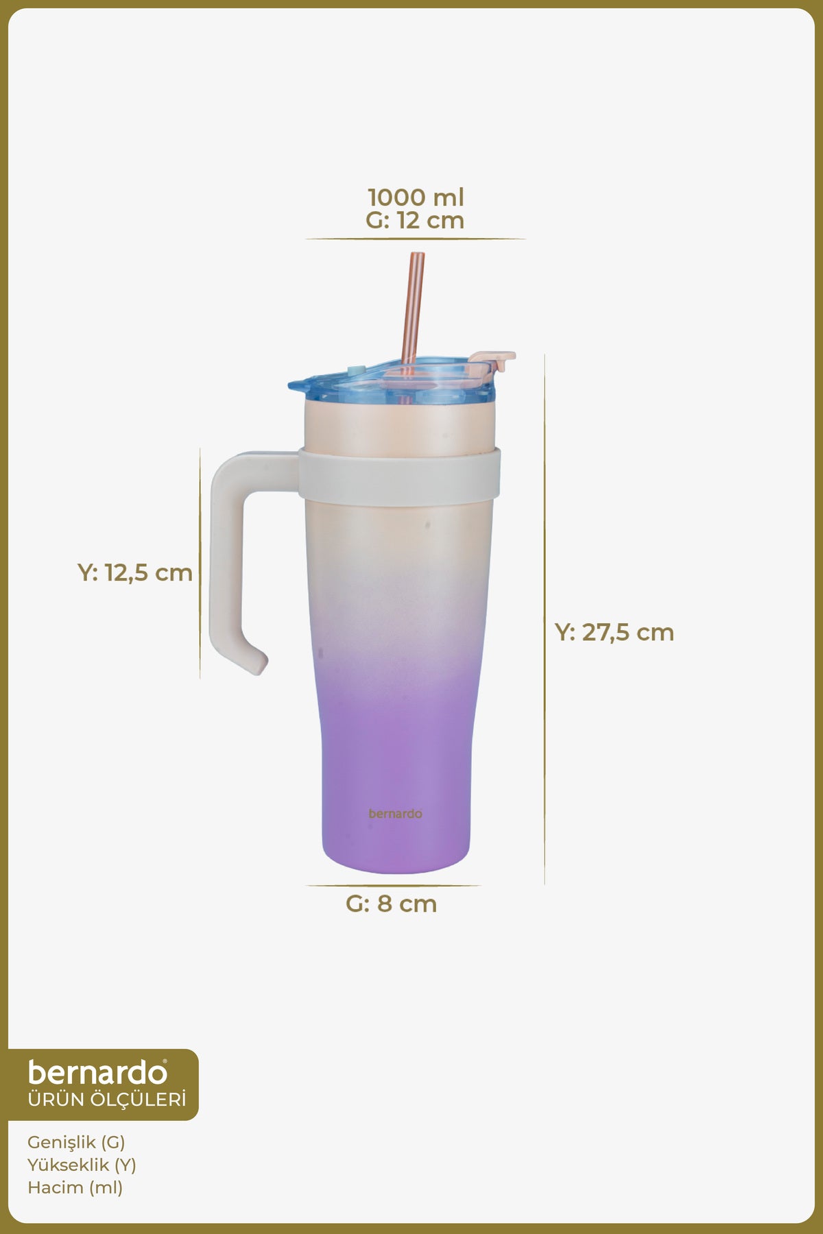 xBernardo Alto Termos Cană cu Pai Roz 1000ml