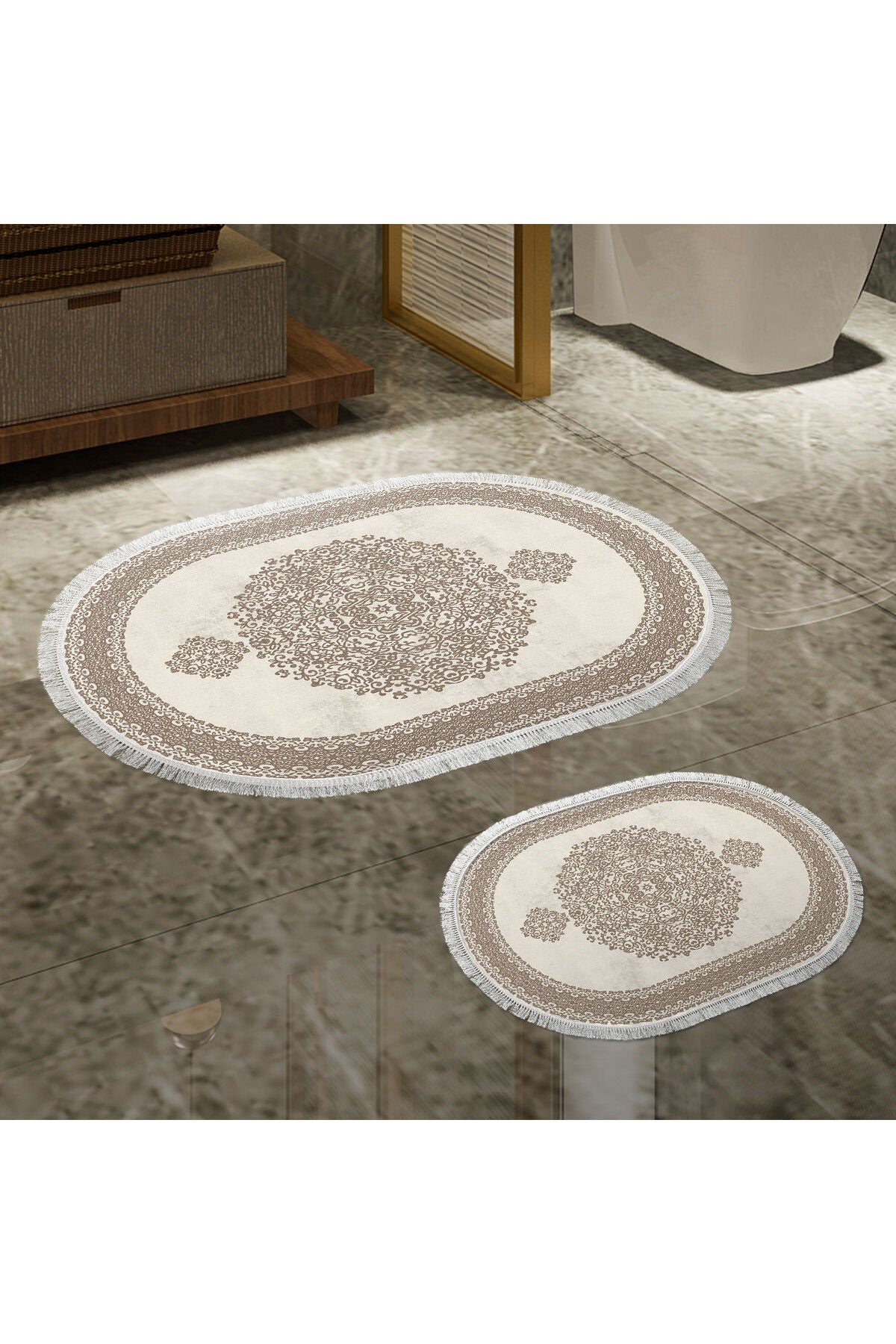 Set Covorașe Baie (2 Piese) Suport Antiderapant Covoraș Baie: 50 X 60 Cm Covoraș Baie: 60 X 100 Cm Maro