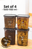 Set de 4 recipiente dreptunghiulare de depozitare Peggy cu etichetă serigrafiată albă 2x(1500-1150 ml) Antracit