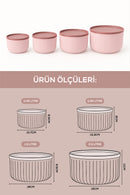 Set de 8 Recipiente Rotunde de Depozitare cu Dungi Roz | 2,5 1,5 0,80 0,45 L | Compatibil cu Cuptorul cu Microunde și Congelatorul