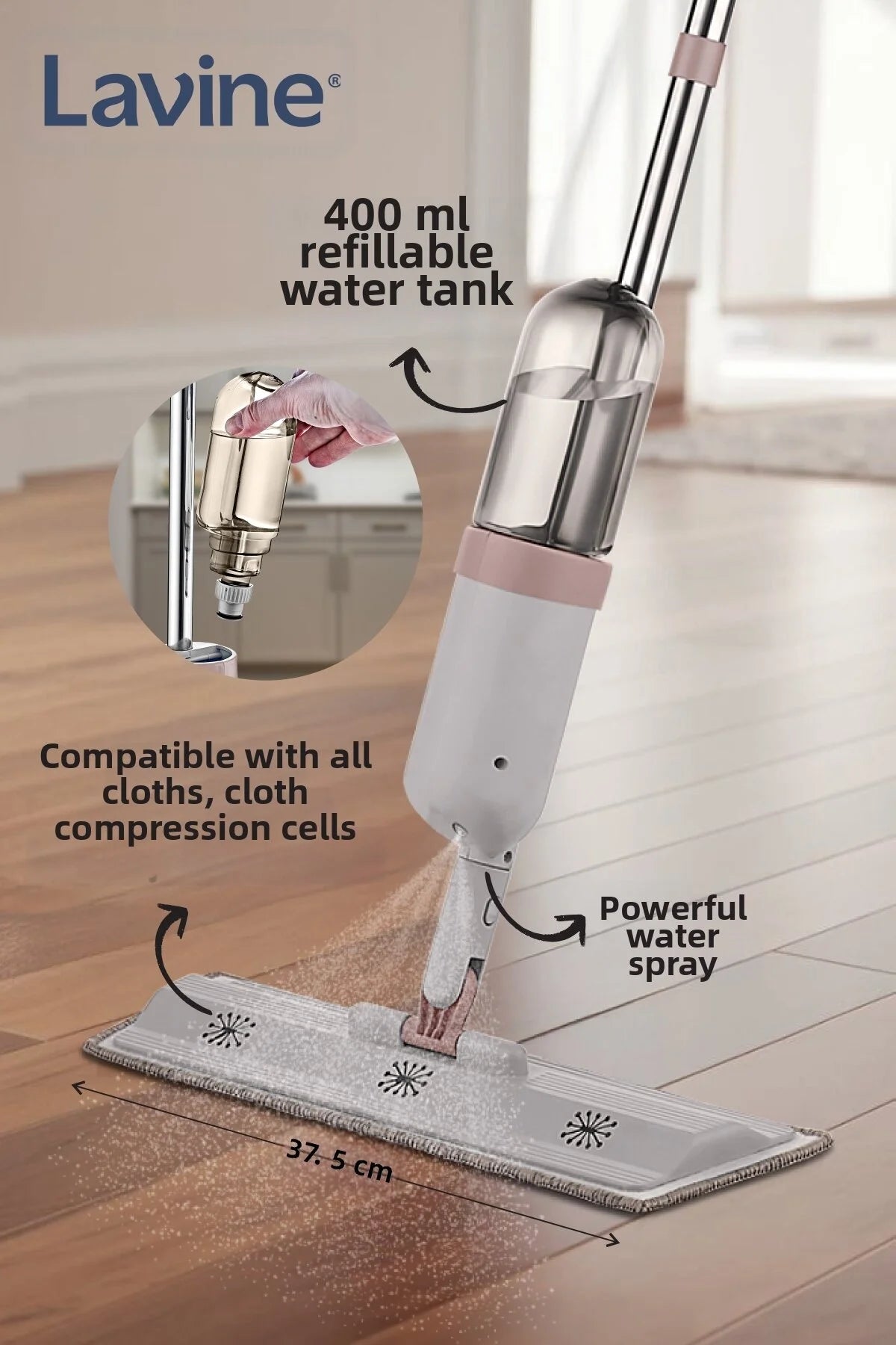 Spray Mop Cleaning Set Velcro Microfiber Cloth Upwards-Oriented Use