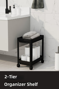 Black 2-Tier Organizer with Wheels - Shelf for Bathroom, Kitchen and under Sink