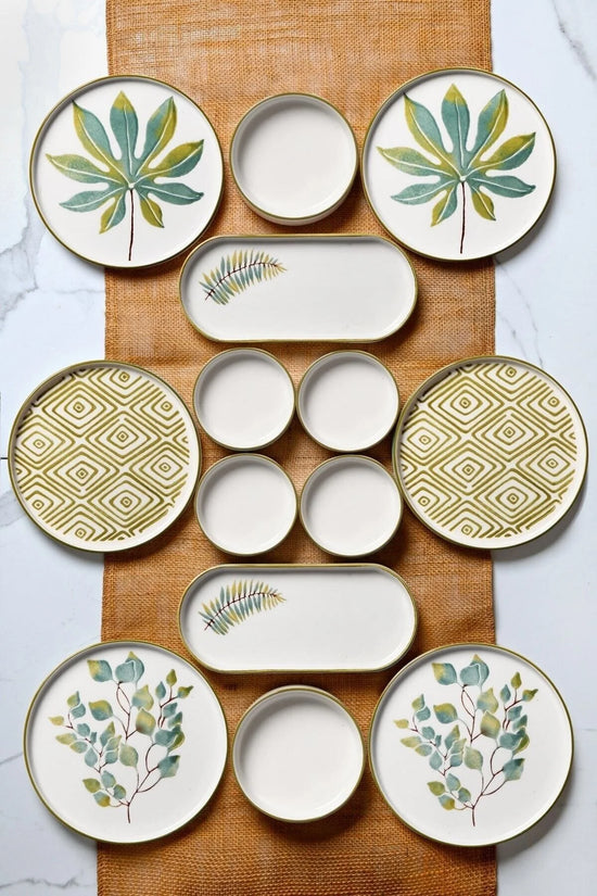 14 Piece Stackable Fall Leaf Breakfast Set for 6 People – Luxury Breakfast Serving Plate Set