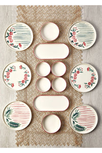 14 Piece Stackable Sakura Breakfast Set for 6 People - Luxury Breakfast Serving Plate Set