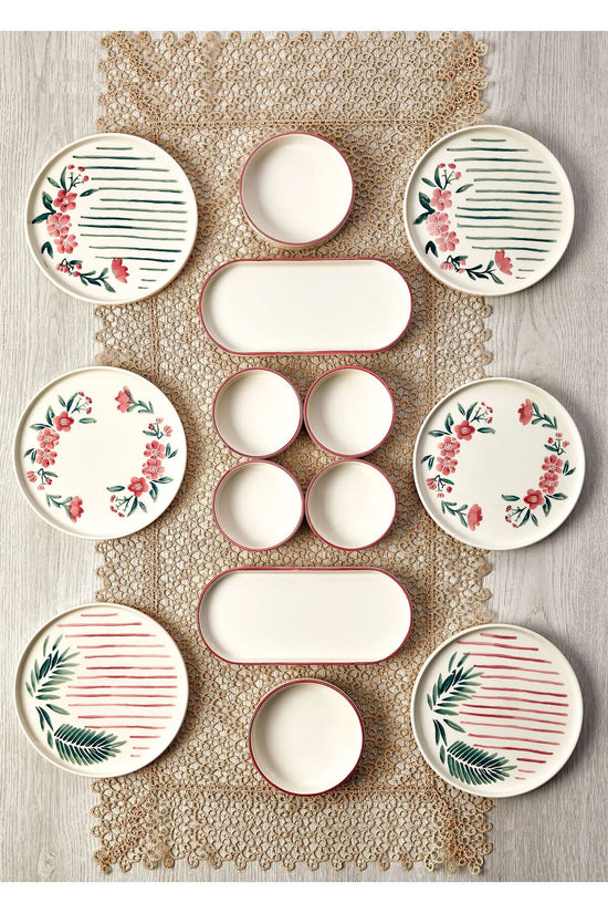 14 Piece Stackable Sakura Breakfast Set for 6 People - Luxury Breakfast Serving Plate Set