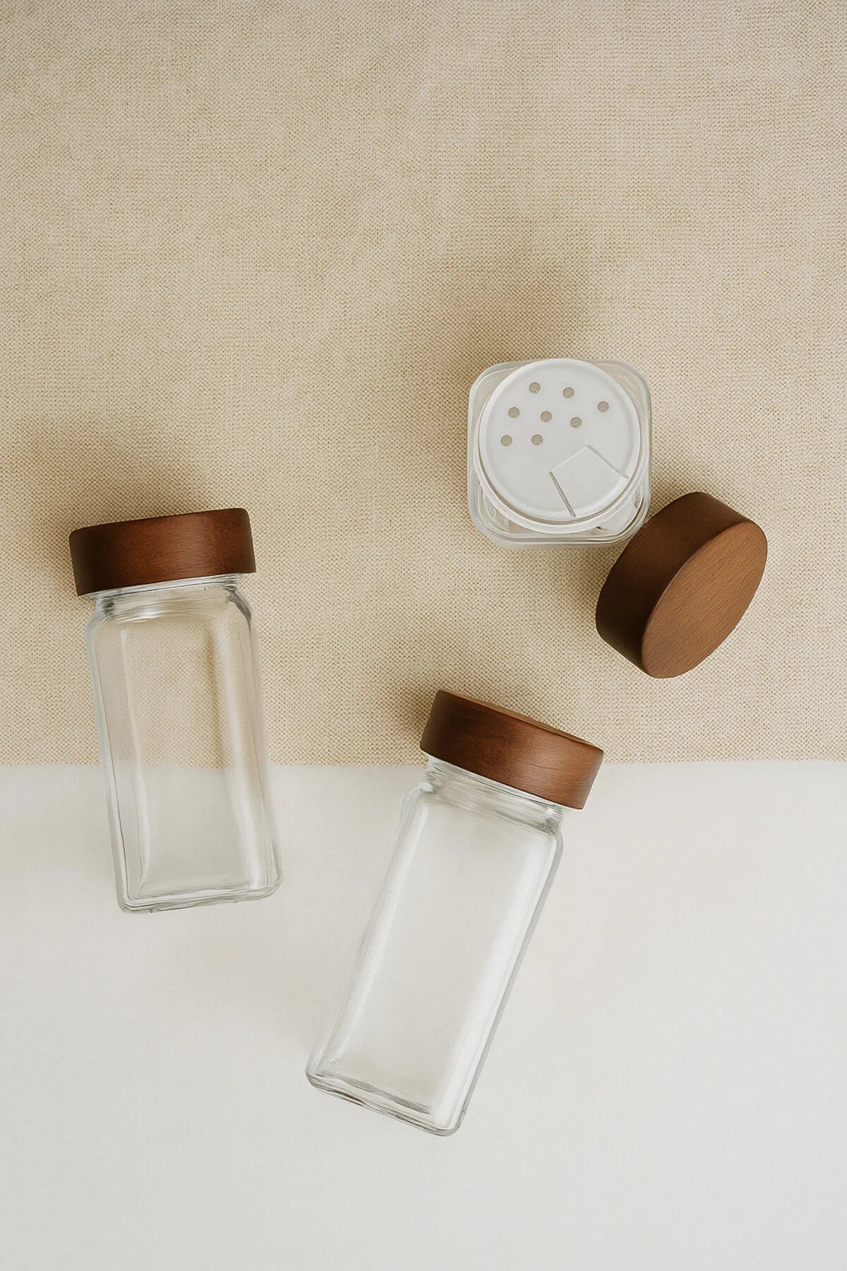12-Piece Square Glass Spice Jar Set with Acacia Lids – Airtight Spice Containers + 56 Labels Included