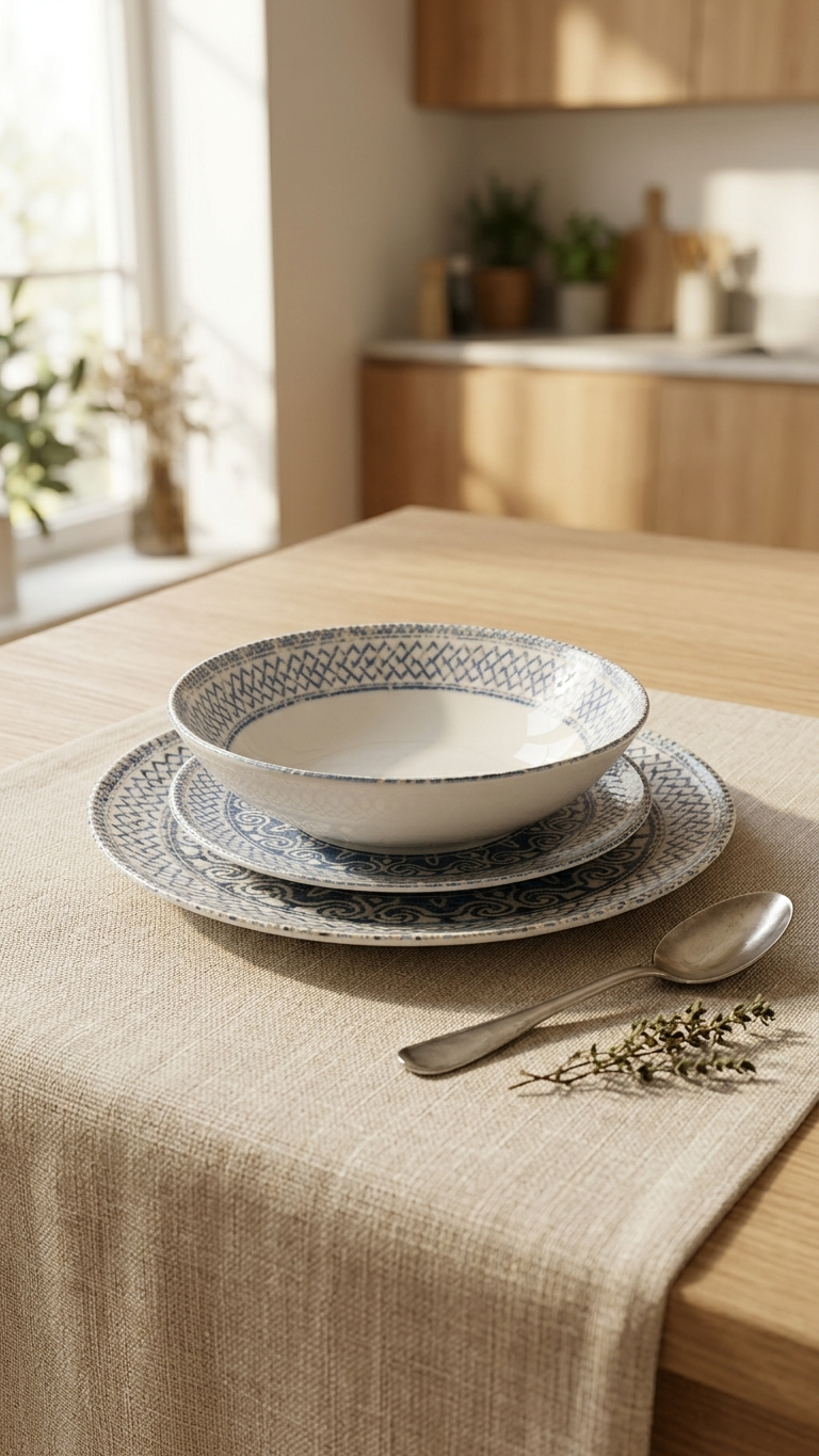 Farika 18 Piece Blue Mosaic Dinner Set for 6 People - Premium Dinner Set
