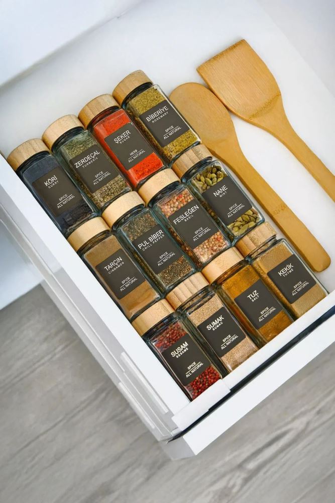 12-Piece Square Glass Spice Jar Set with Bamboo Lids