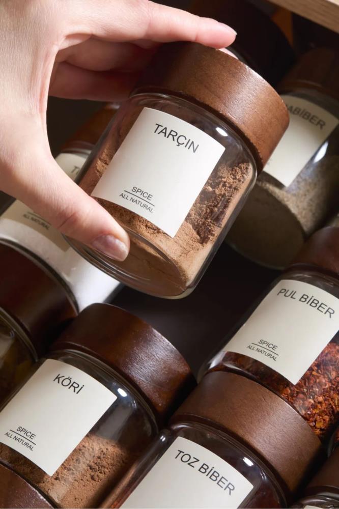 Acassia 12-Piece Borosilicate Glass Spice Jar Set with Acacia Wood Lids