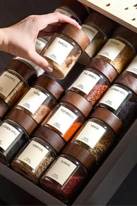 Acassia 12-Piece Borosilicate Glass Spice Jar Set with Acacia Wood Lids