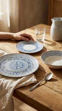 Farika 18 Piece Blue Mosaic Dinner Set for 6 People - Premium Dinner Set