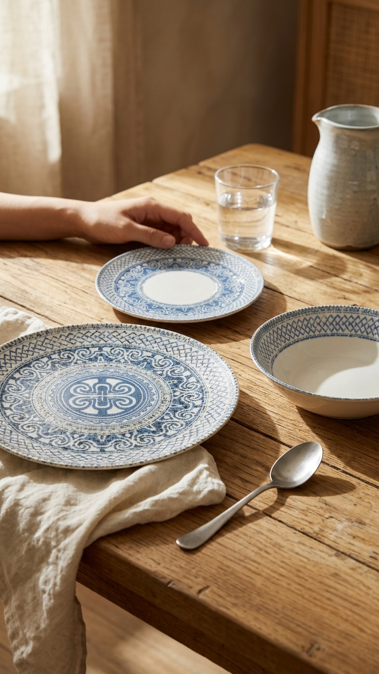 Farika 18 Piece Blue Mosaic Dinner Set for 6 People - Premium Dinner Set